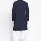 Dhoti Kurta Blended Cotton Blue Plain Mens