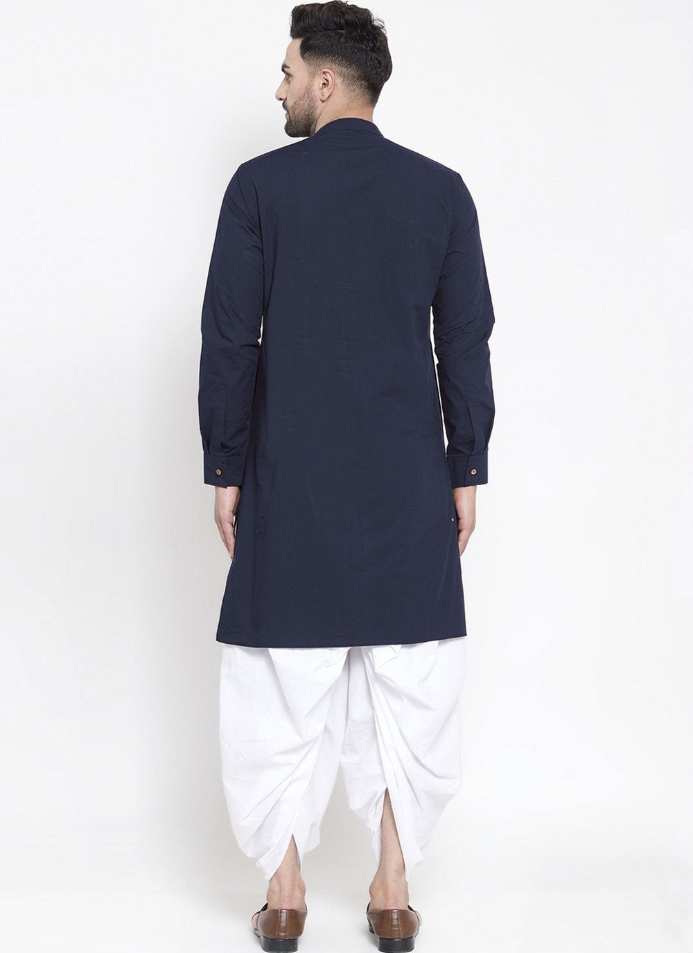 Dhoti Kurta Blended Cotton Blue Plain Mens