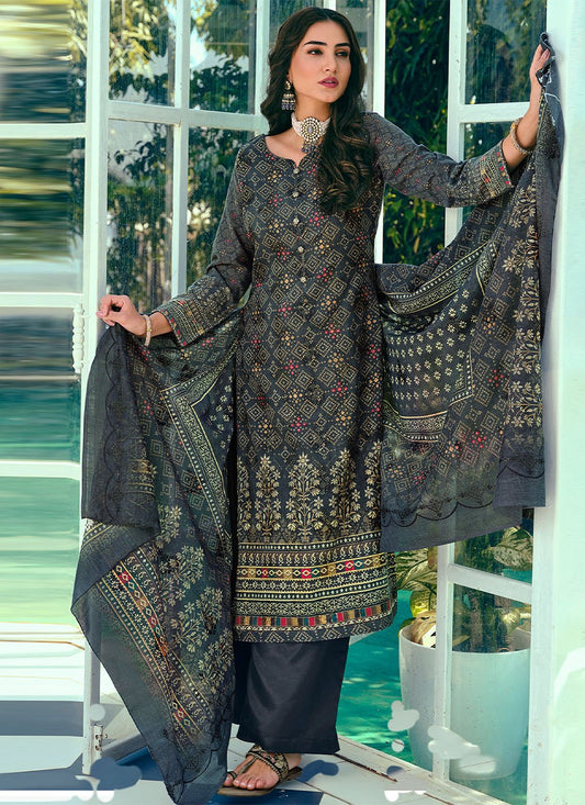 Salwar Suit Blended Cotton Blue Digital Print Salwar Kameez