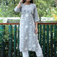 Pant Style Suit Blended Cotton Grey Embroidered Salwar Kameez