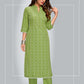 Pant Style Suit Blended Cotton Green Print Salwar Kameez