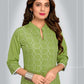 Pant Style Suit Blended Cotton Green Print Salwar Kameez