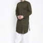 Dhoti Kurta Blended Cotton Green Plain Mens