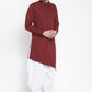 Dhoti Kurta Blended Cotton Maroon Plain Mens