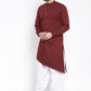 Dhoti Kurta Blended Cotton Maroon Plain Mens