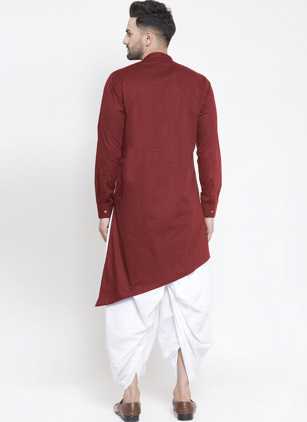 Dhoti Kurta Blended Cotton Maroon Plain Mens