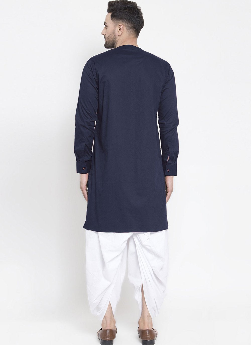 Dhoti Kurta Blended Cotton Blue Plain Mens