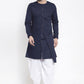 Dhoti Kurta Blended Cotton Blue Plain Mens