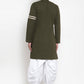 Indo Western Blended Cotton Green Plain Mens