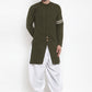 Indo Western Blended Cotton Green Plain Mens