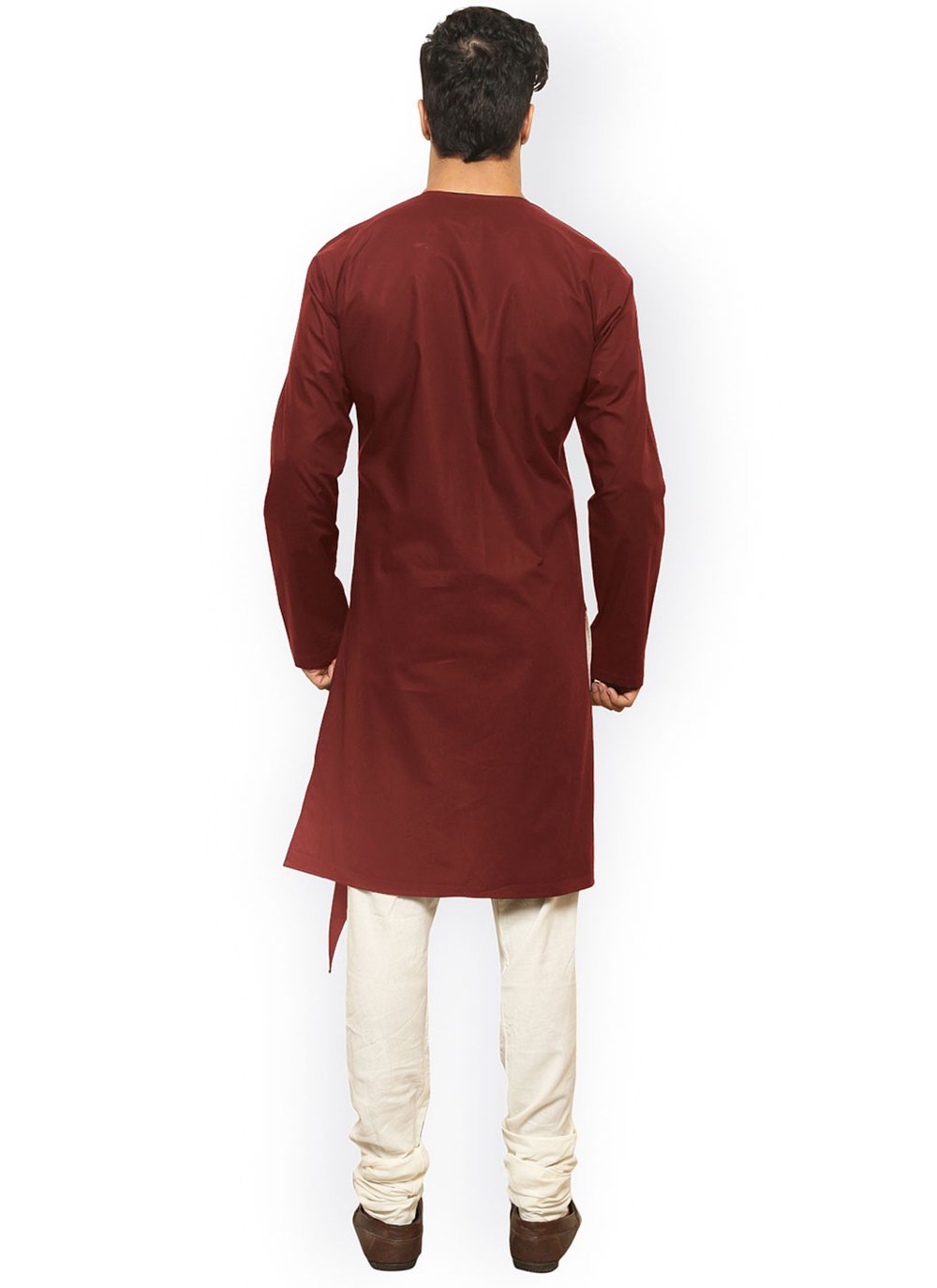 Indo Western Blended Cotton Maroon Plain Mens