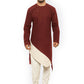 Indo Western Blended Cotton Maroon Plain Mens