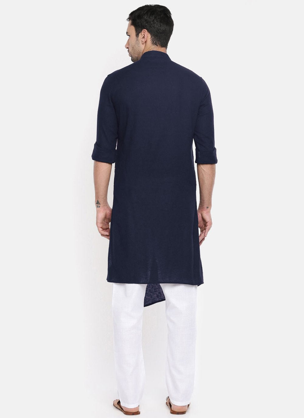 Indo Western Blended Cotton Blue Plain Mens