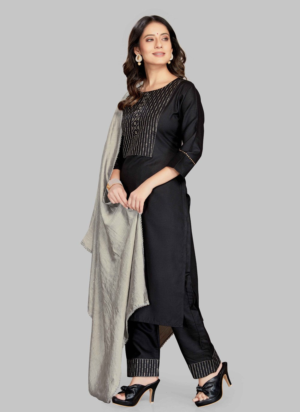 Pant Style Suit Blended Cotton Black Embroidered Salwar Kameez