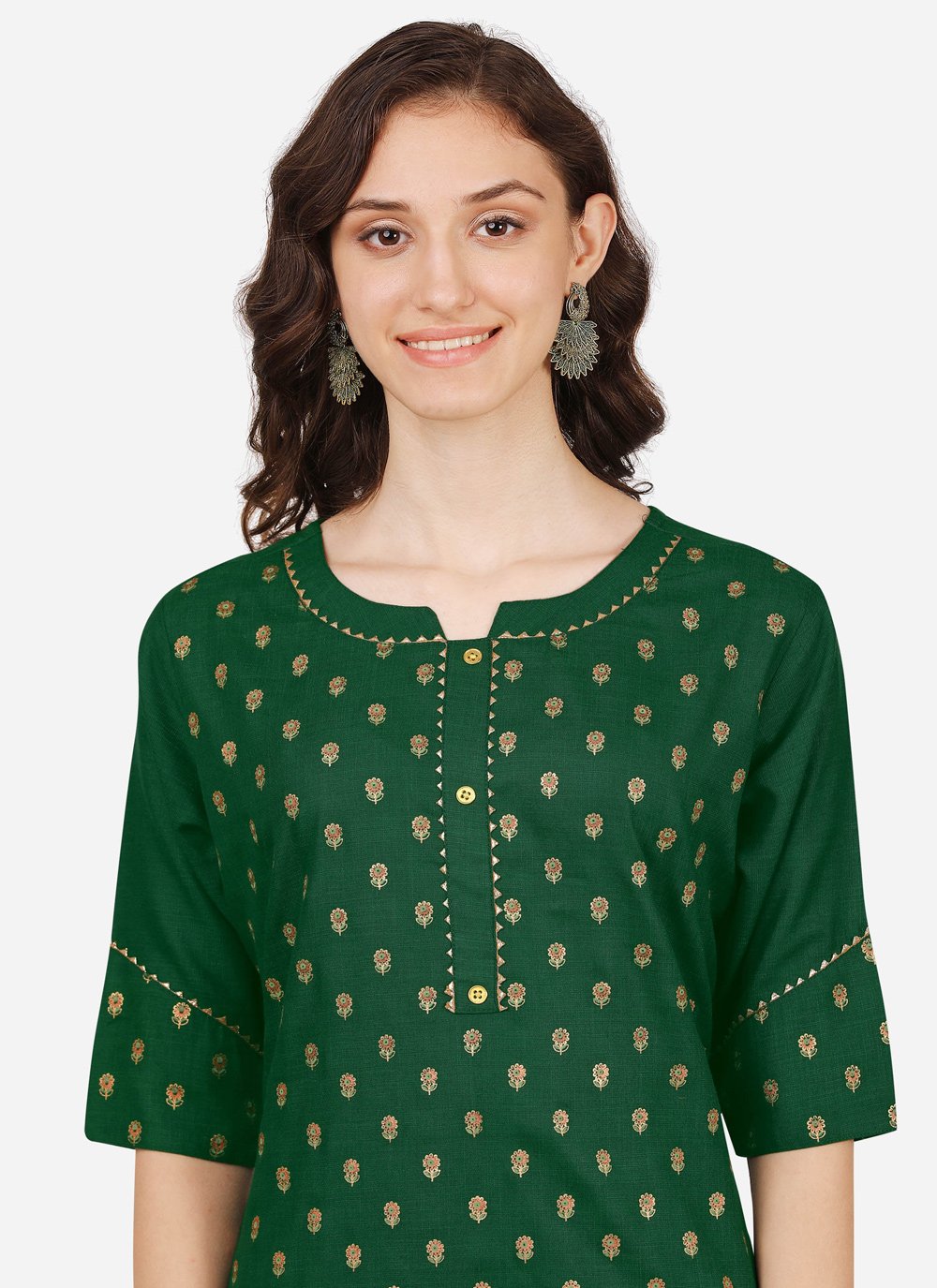 Pant Style Suit Blended Cotton Green Embroidered Salwar Kameez