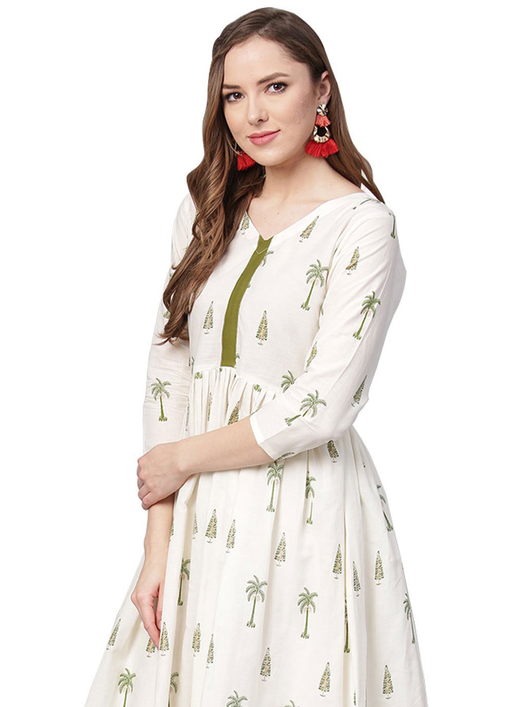 Party Wear Kurti Blended Cotton White Print Kurtis