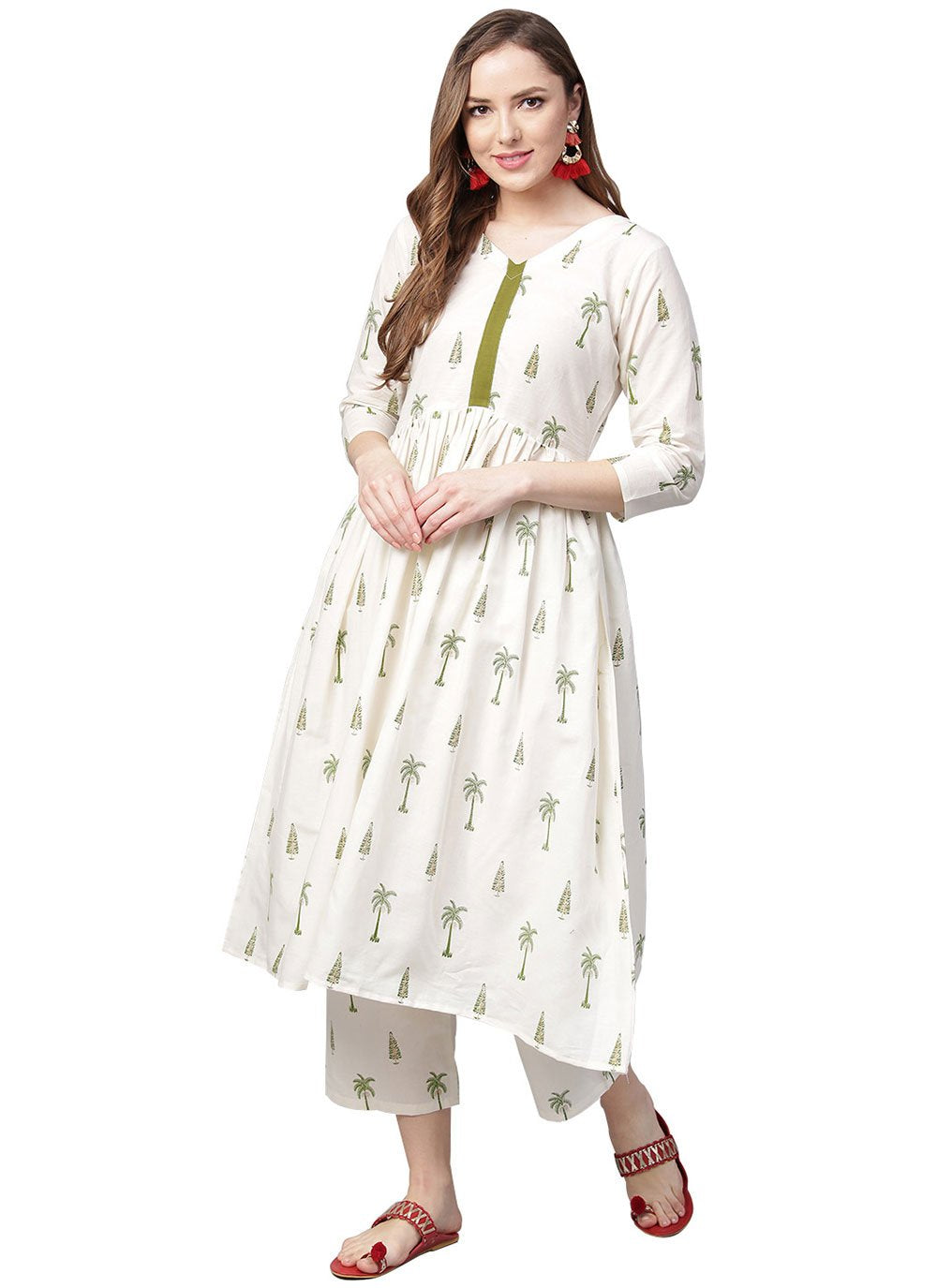 Party Wear Kurti Blended Cotton White Print Kurtis