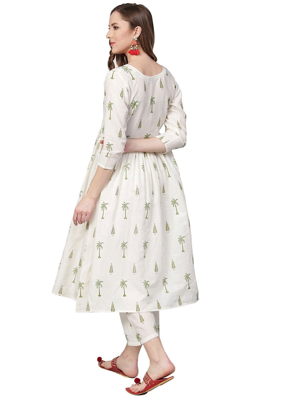 Party Wear Kurti Blended Cotton White Print Kurtis