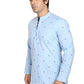Short Kurta Blended Cotton Aqua Blue Embroidered Mens