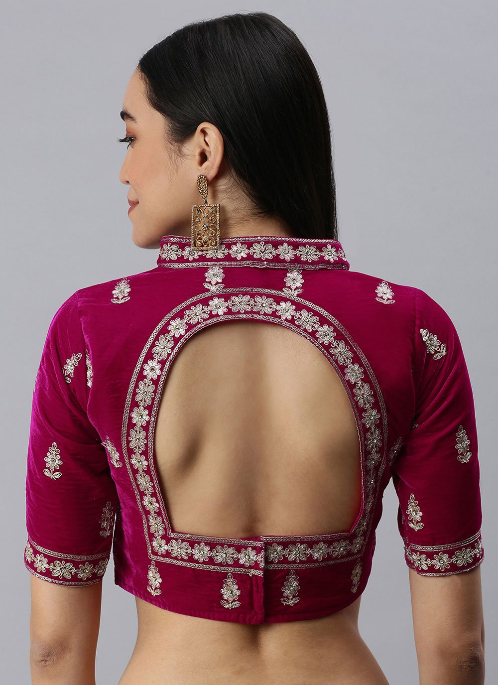 Blouse Velvet Pink Embroidered Blouse