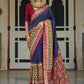 Designer Patola Silk Blue Aari Work Saree