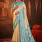 Classic Kanchipuram Silk Blue Cream Weaving Saree