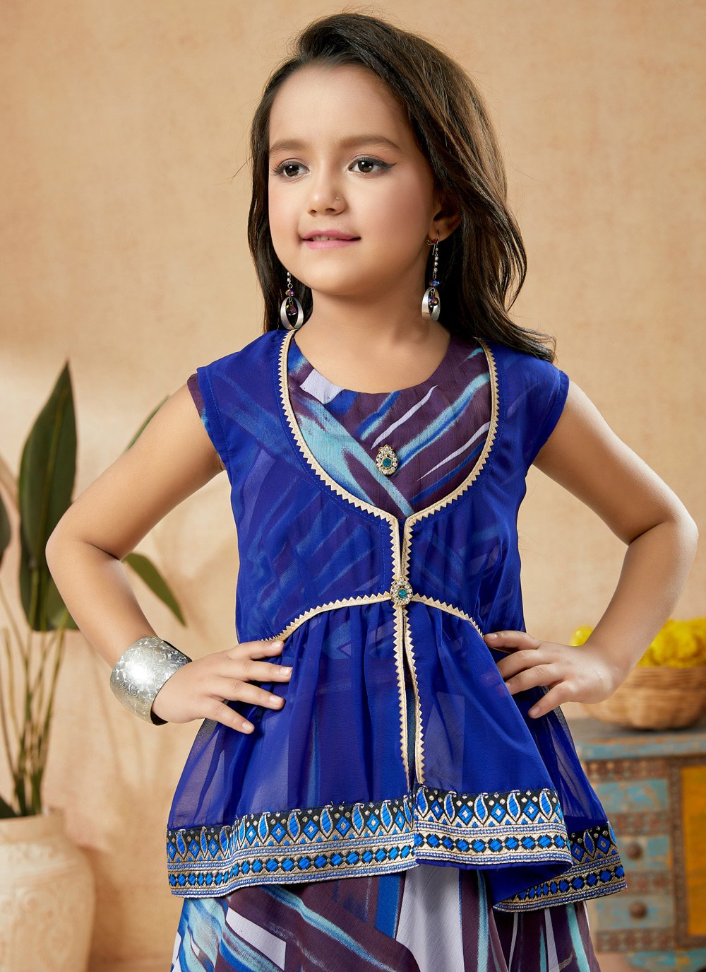 Sharara Set Faux Georgette Blue Multi Colour Lace Kids