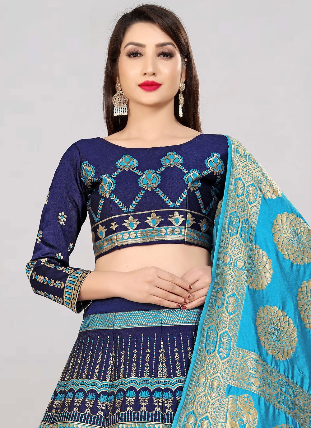 Lehenga Choli Banarasi Silk Blue Jacquard Work Lehenga Choli