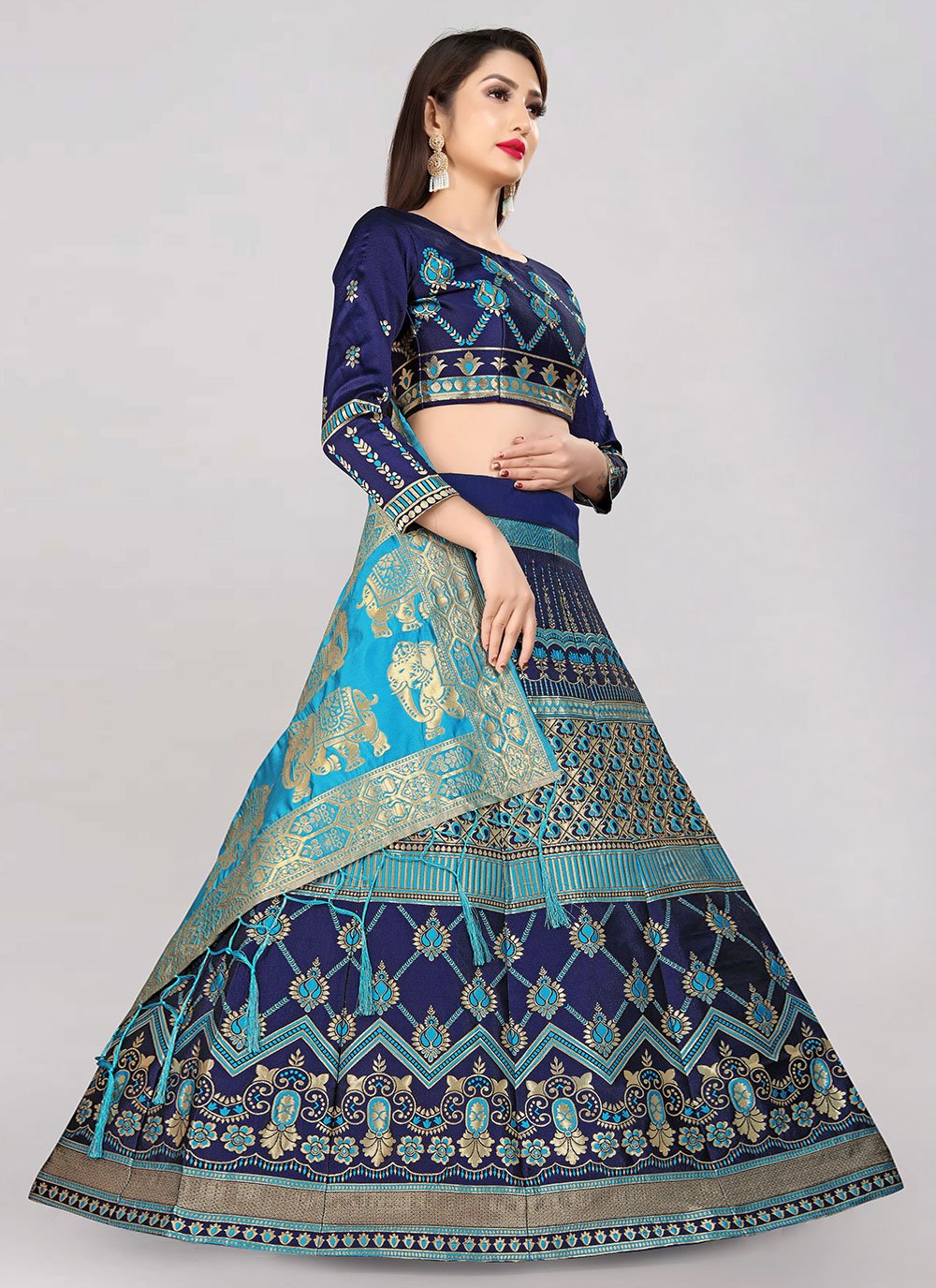 Lehenga Choli Banarasi Silk Blue Jacquard Work Lehenga Choli