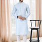 Kurta Pyjama Cotton Blue Off White Fancy Work Mens