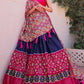 A Line Lehenga Silk Blue Pink Foil Print Lehenga Choli