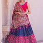 A Line Lehenga Silk Blue Pink Foil Print Lehenga Choli