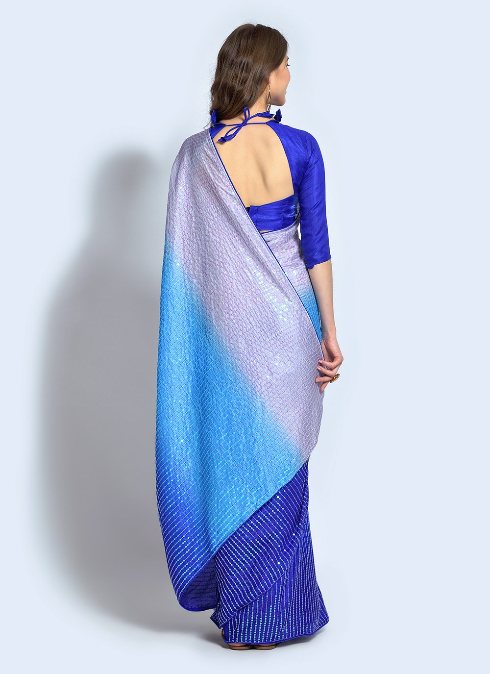 Shaded Saree Georgette Blue Pink Sequins Saree