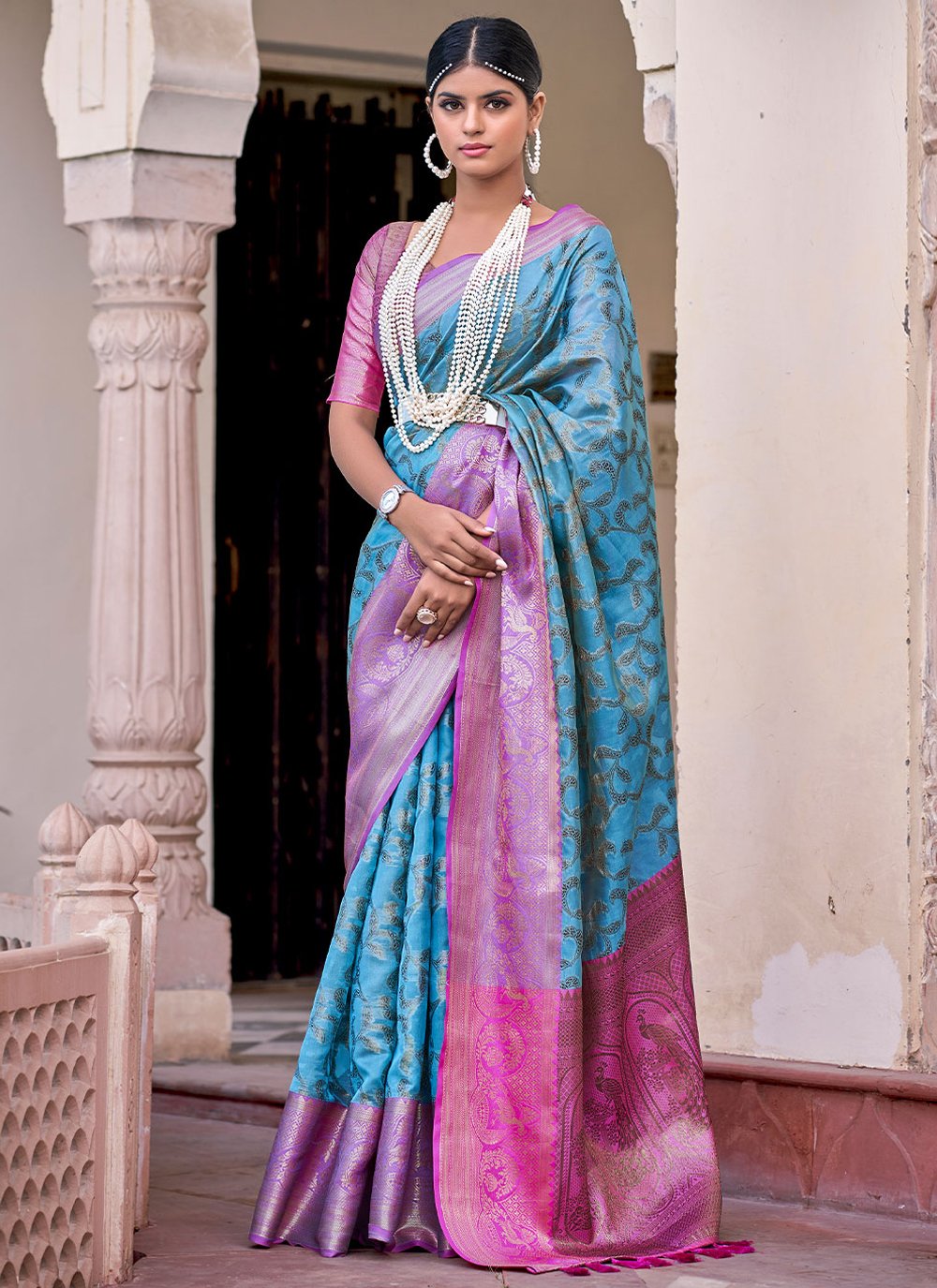 Classic Silk Tissue Blue Purple Weaving Saree