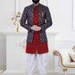 Indo Western Jacquard Silk Blue Red Embroidered Mens