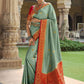 Contemporary Satin Silk Blue Red Weaving Saree