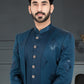 Indo Western Fancy Fabric Blue Teal Embroidered Mens