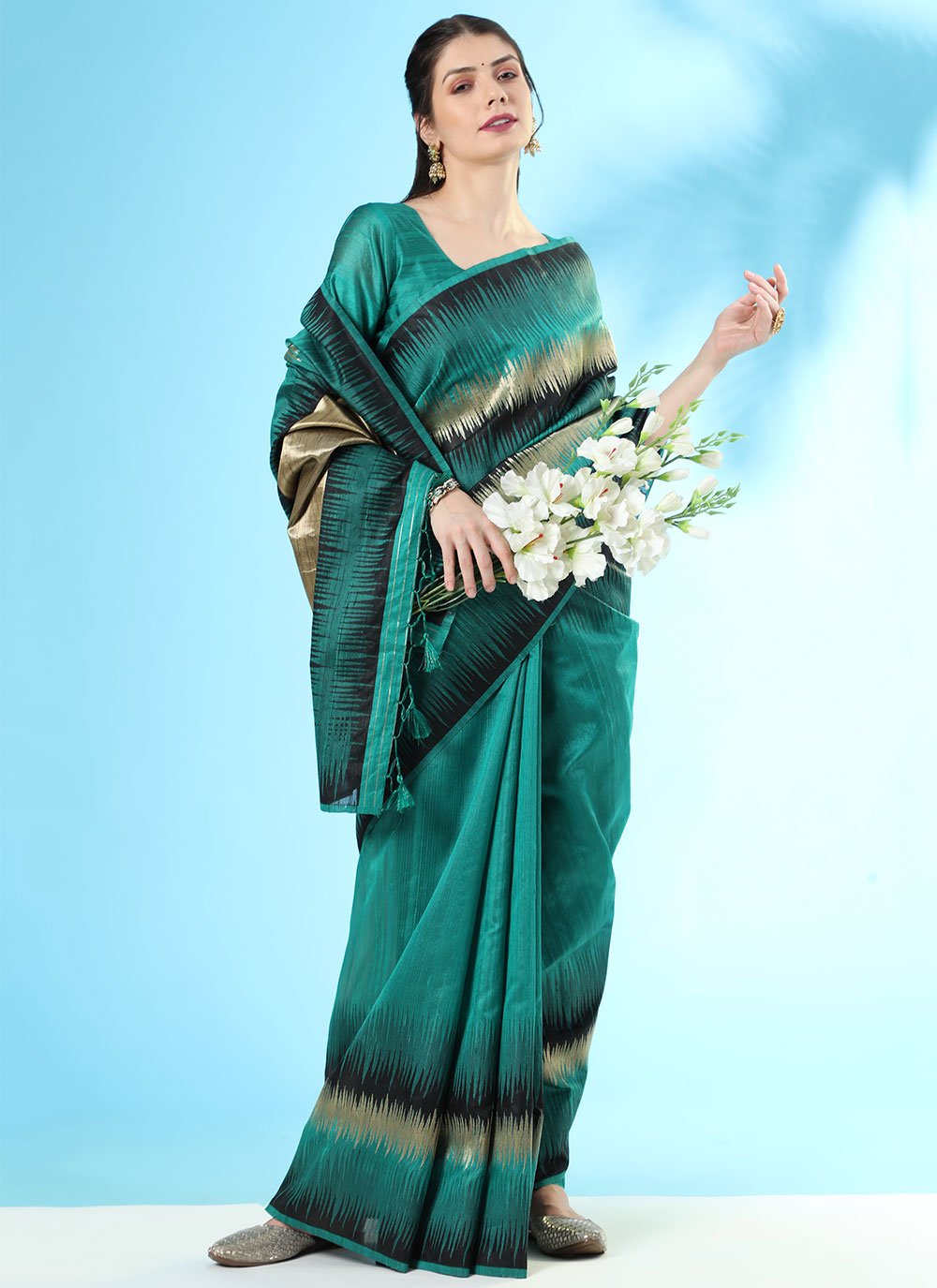 Classic Tussar Silk Blue Teal Woven Saree