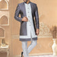 Indo Western Dupion Silk Jacquard Silk Blue White Embroidered Mens