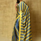 Classic Satin Blue Yellow Digital Print Saree