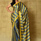 Classic Satin Blue Yellow Digital Print Saree