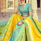 Lehenga Choli Silk Blue Yellow Beads Lehenga Choli