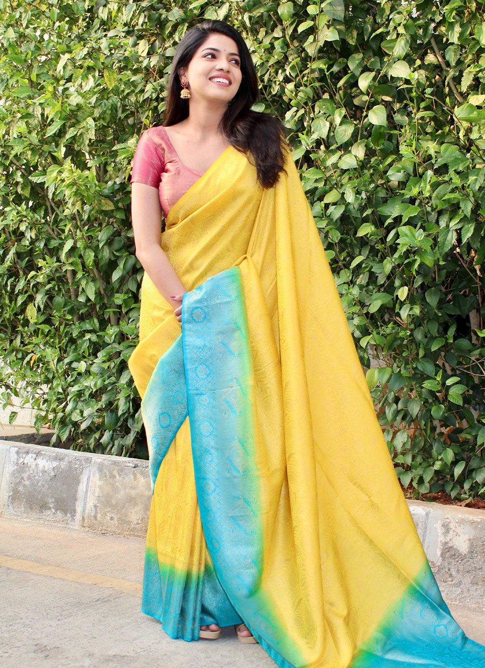 Classic Silk Blue Yellow Woven Saree