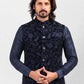 Kurta Payjama With Jacket Art Banarasi Silk Blue Embroidered Mens