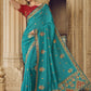 Designer Art Silk Blue Embroidered Saree
