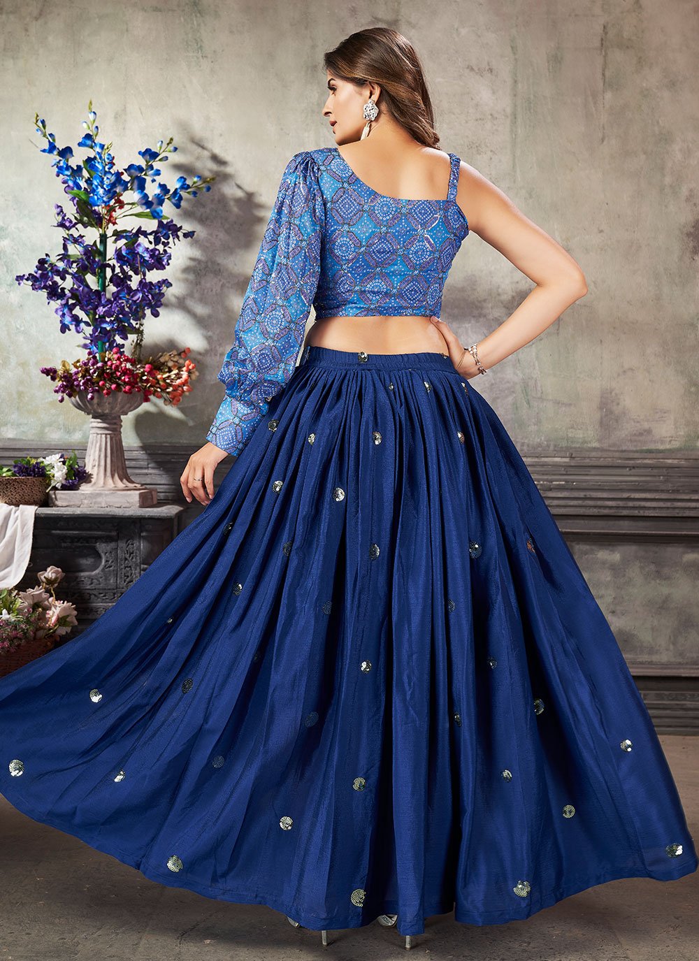 Readymade Lehenga Choli Art Silk Blue Embroidered Lehenga Choli