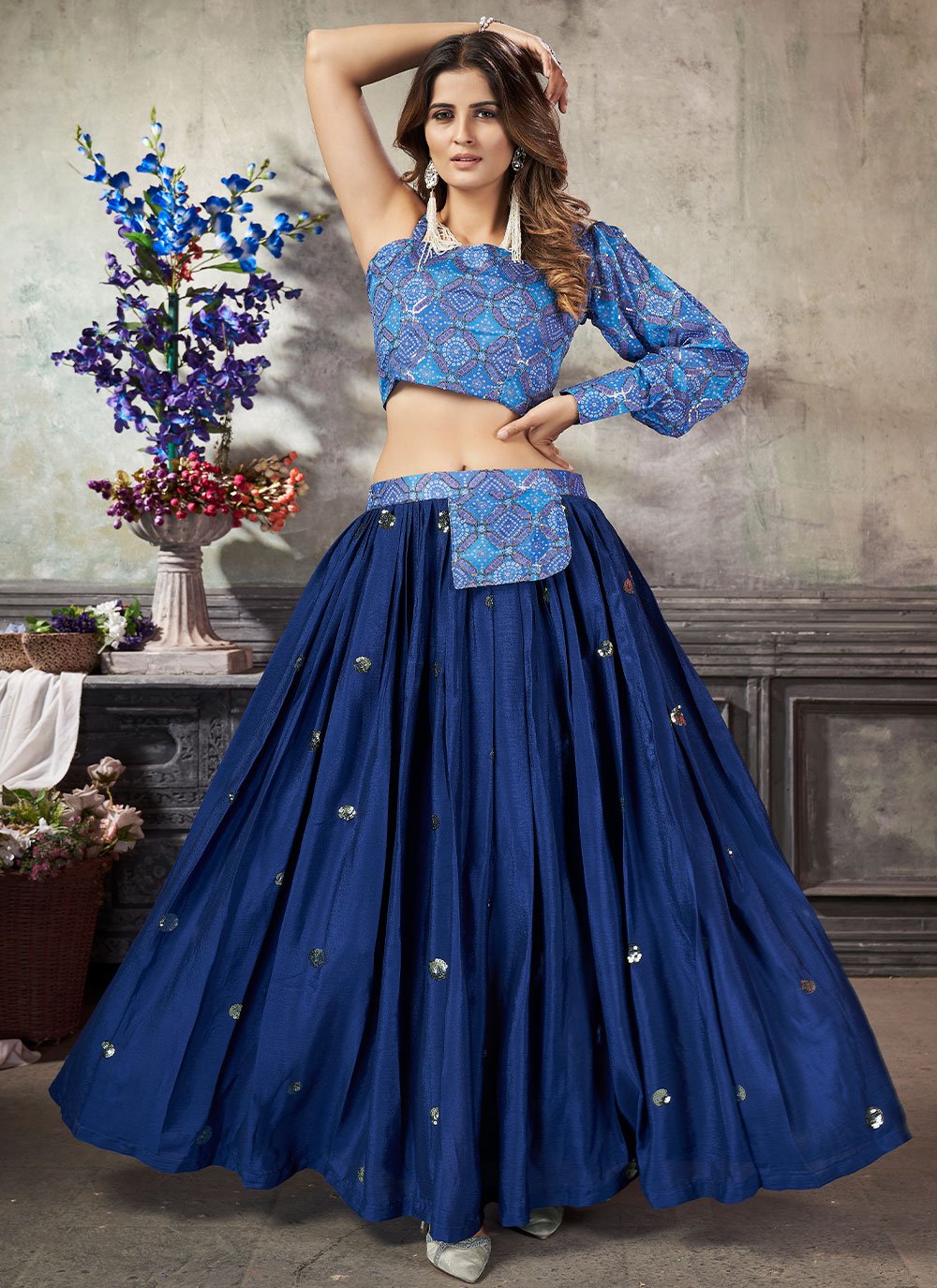 Readymade Lehenga Choli Art Silk Blue Embroidered Lehenga Choli