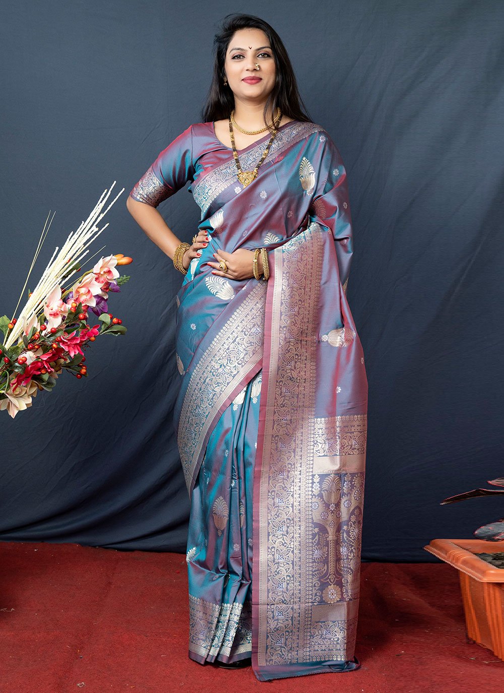 Contemporary Banarasi Silk Blue Weaving Saree