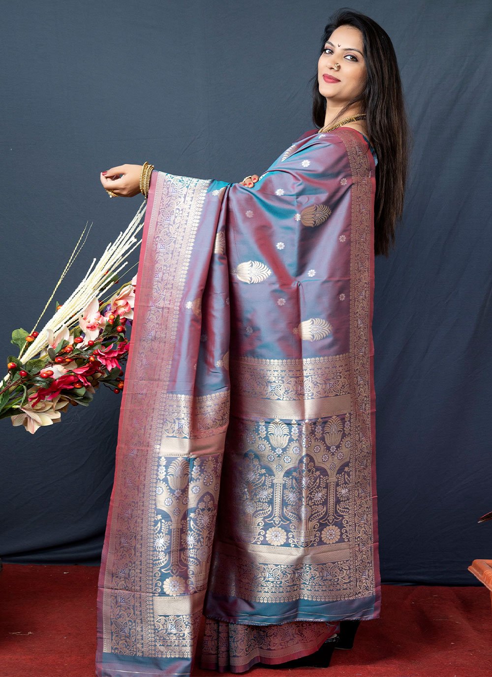 Contemporary Banarasi Silk Blue Weaving Saree