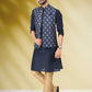 Kurta Payjama With Jacket Banarasi Silk Blue Print Mens